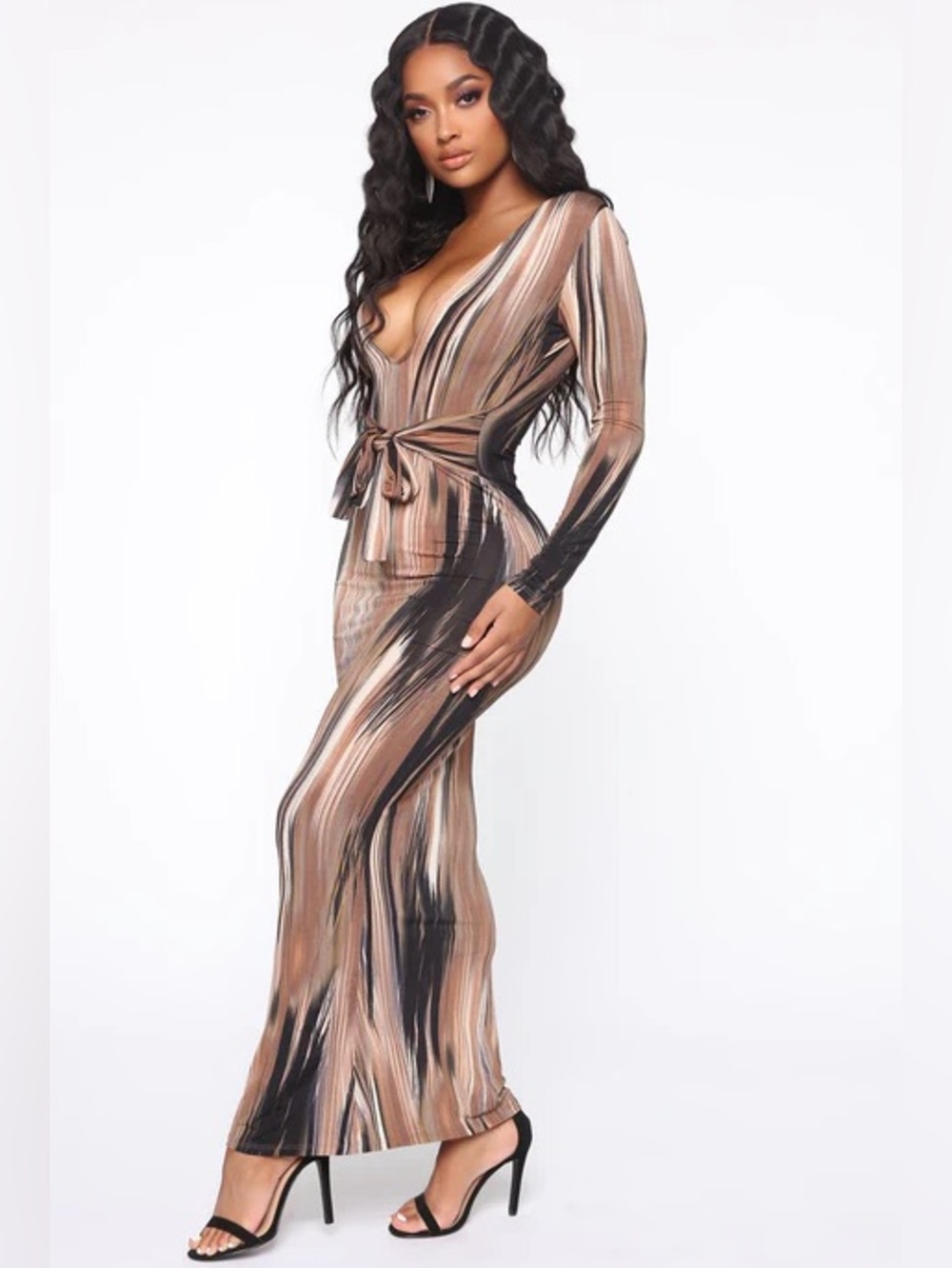 Fashion Nova Mind of my Own Maxi Dress in Brown & Combo size Medium